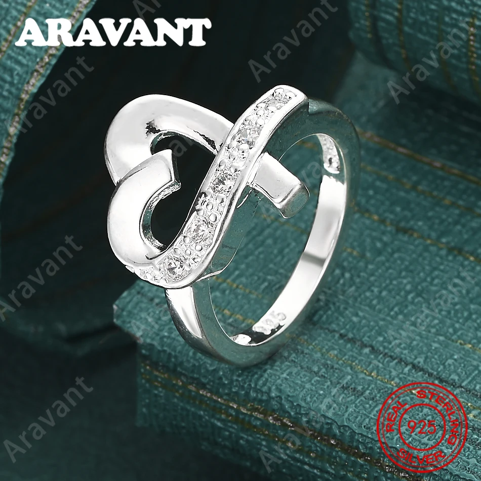 Anillo de Plata de Ley 925 con Zirconia en Forma de Corazón (5-10 # ) - Joyería sencilla y elegante para el día a día para mujeres