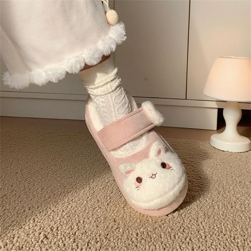 Original Japanese Autumn Winter Lolita Shoes Home Slippers Girls Soft Cute Cartoon Cat Indoor Cotton Magic Tape Thick Sole Shoes