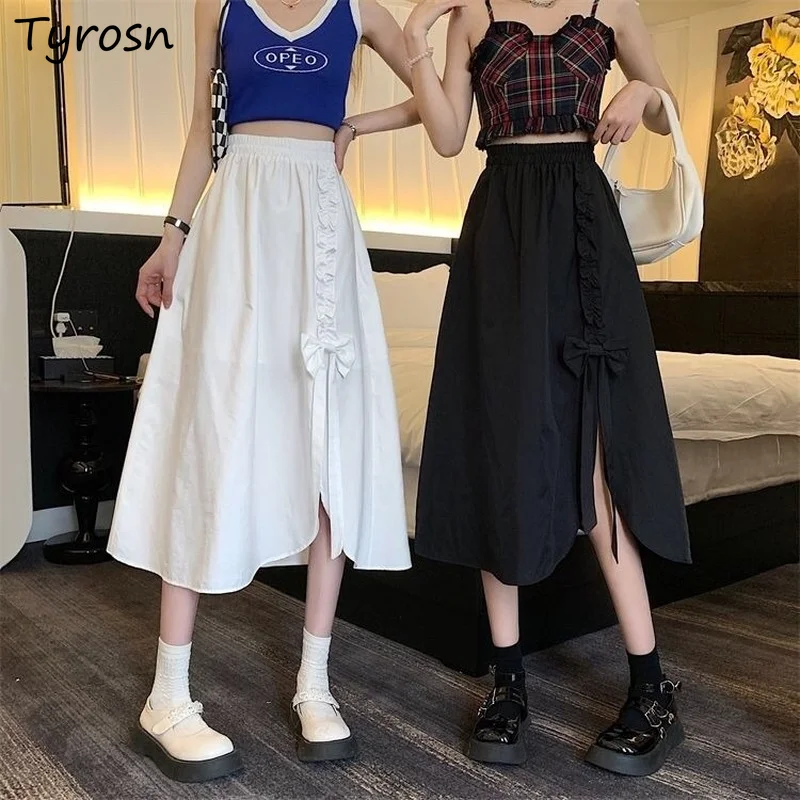 

Skirts Women Design Sweet Asymmetrical Side-slit Simple Daily Students All-match Retro Summer Pure Korean Style Empire Stylish