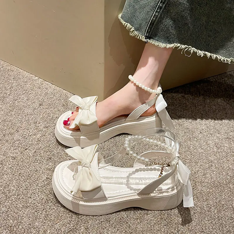 Med Clear Heels 2024 Summer Comfort Shoes for Women Roman Sandals Suit Female Beige Espadrilles Platform Medium Clogs Spring Gla