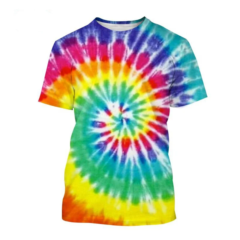 3D Printing Neon Shirt Men And Women Spiral Circle Tees Gradient Color Tie-dye Pattern T Shirt Casual Fashion Short Sleeve Tops