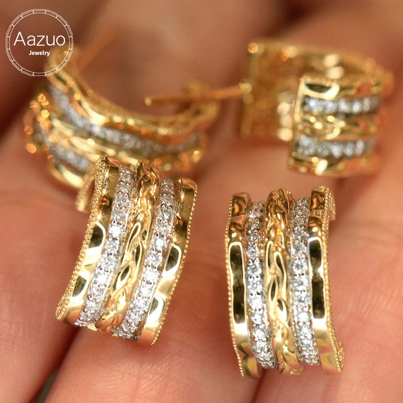 Aazuo  Vintage Jewelry 18K Solid Yellow Gold Natrual Diamonds 0.46ct Hook Earring For Woman Upscale Trendy Wedding Engagement