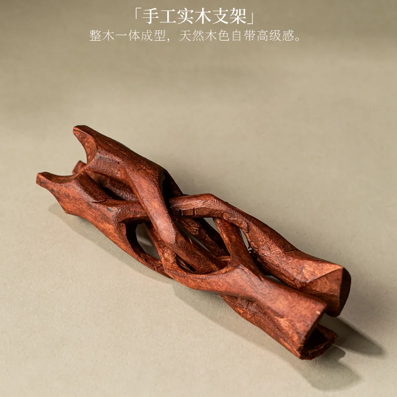 11Cm Hand Carved Poplar Wood Display Stand Natural Branch Shape Solid Wood Tripod Holder Ornament Base Home Decor Accessory