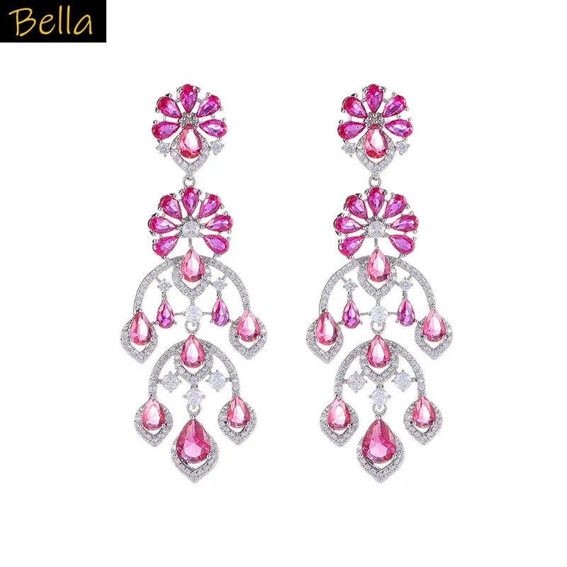 

flower earrings for women luxury jewelry zirconia fushia green yellow flower earrings sweet jewelry