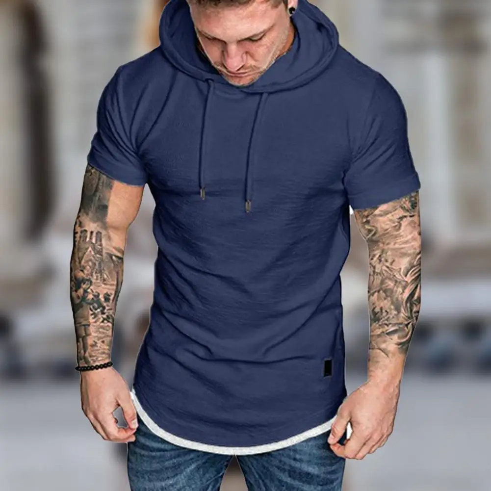 Solid Color Hooded Top Men Tshirts Summer Short Sleeve T shirt for Men Sports Pullovers Tops camiseta hombre футболка мужская