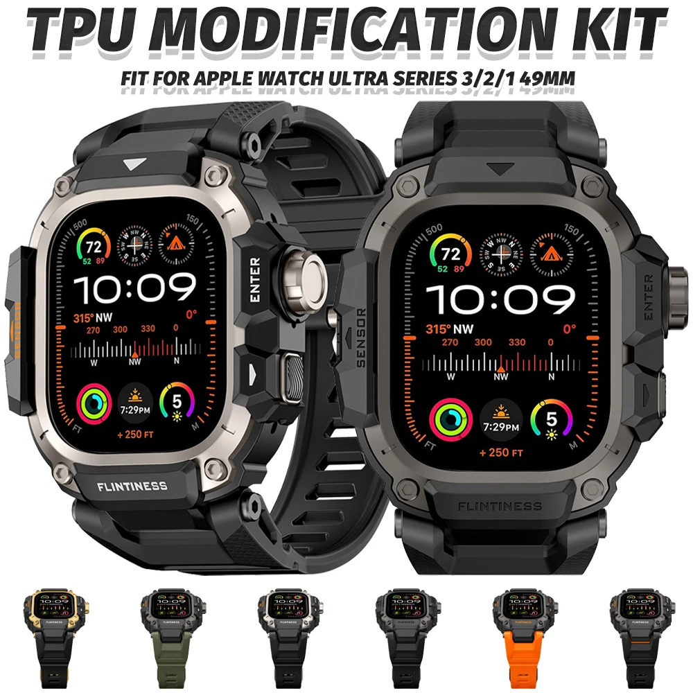 tpu-metal-full-coverage-modification-kit-for-apple-watch-ultra-3-2-1-49mm-mech-style-replacement-accessories
