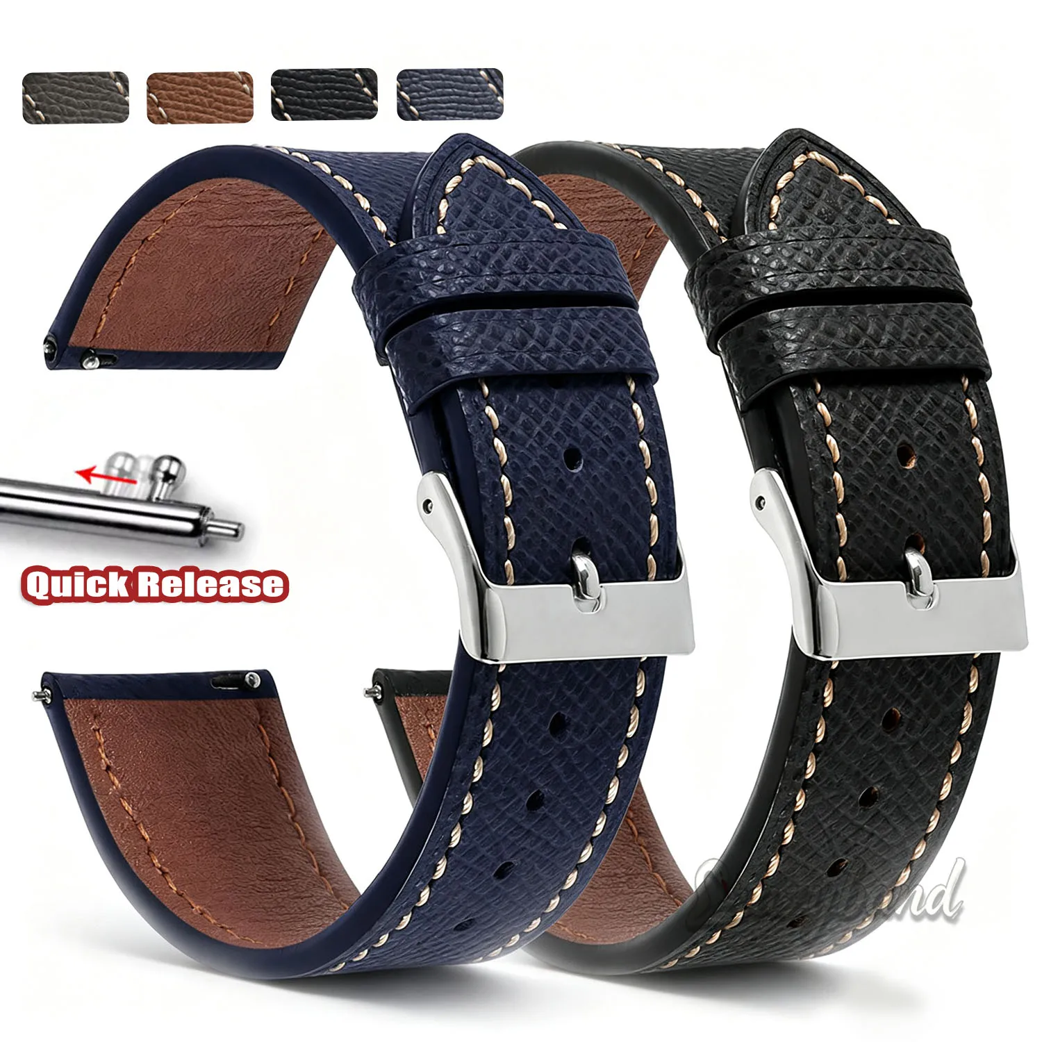 Bracelet de montre en cuir fait main à dégagement rapide 18mm 19mm 20mm 22mm marron pour Seiko, Casio, Citizen, pour femmes et hommes, universel