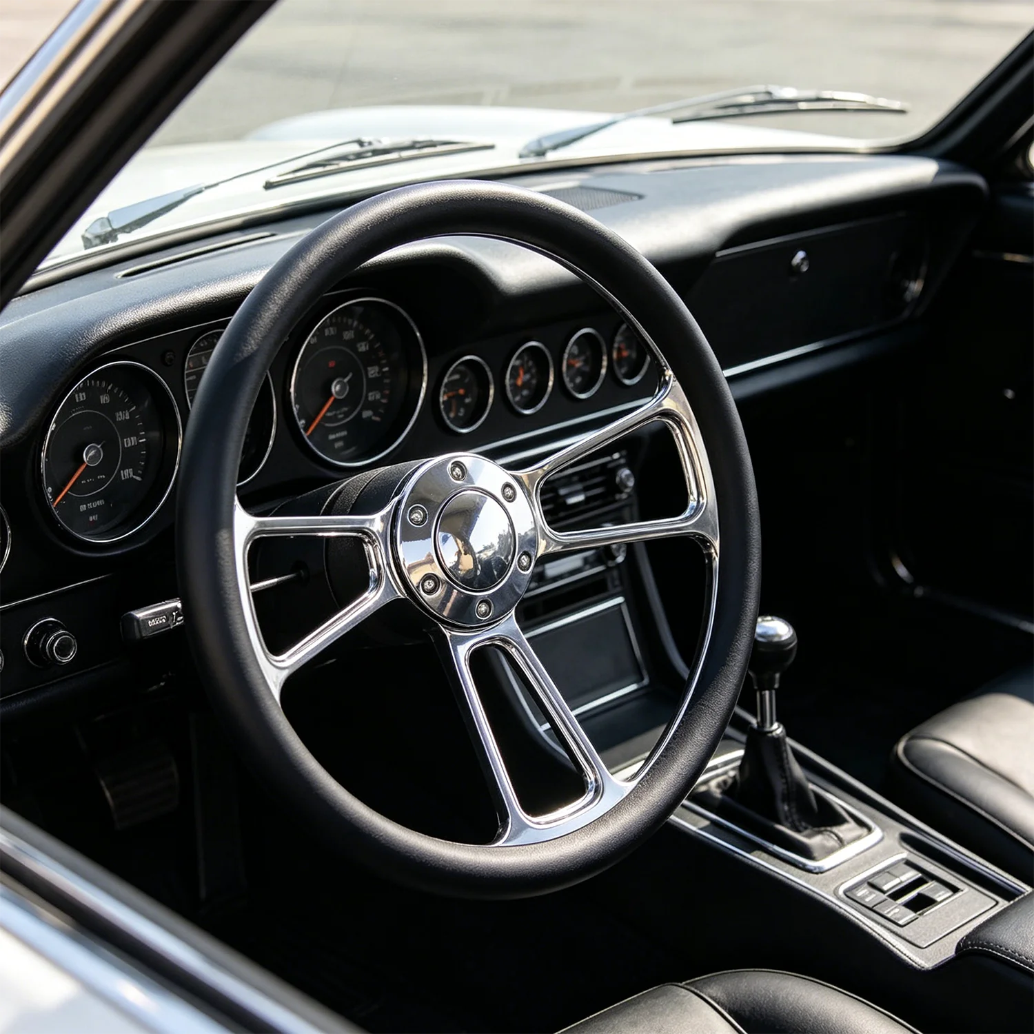 

Universal New 14 inch 350mm Microfiber Leather Vintage Black Retro Sports Car Steering Wheel Suitable for Chevrolet GMC