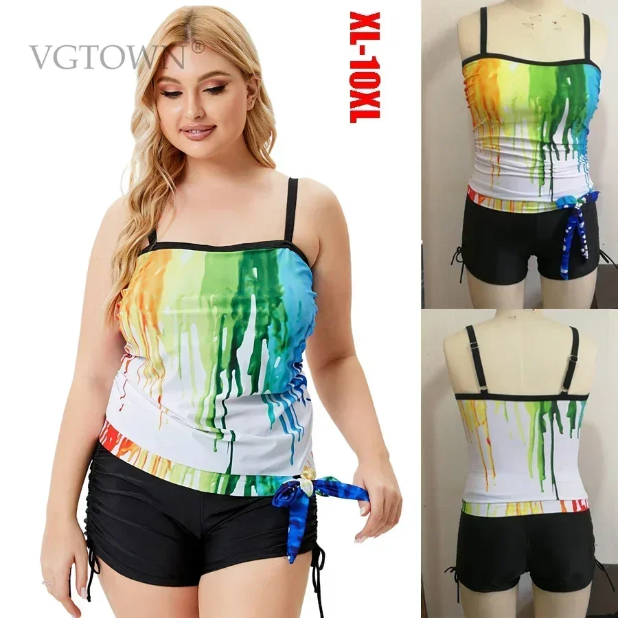 

Super Plus Size XL-10XL Bathing Suit Women Two Pieces Tankini Swimwear Female Beachwear Vintage Swimsuit