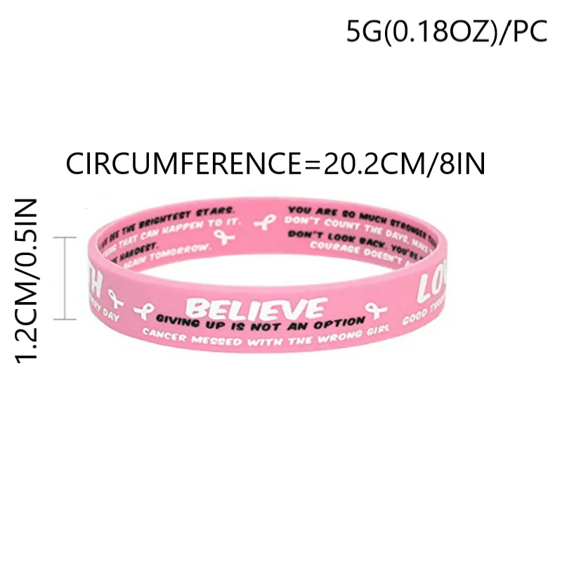 1pc believe faith love courage ribbon breast cancer awareness verse rubber bracelet silicone wristband