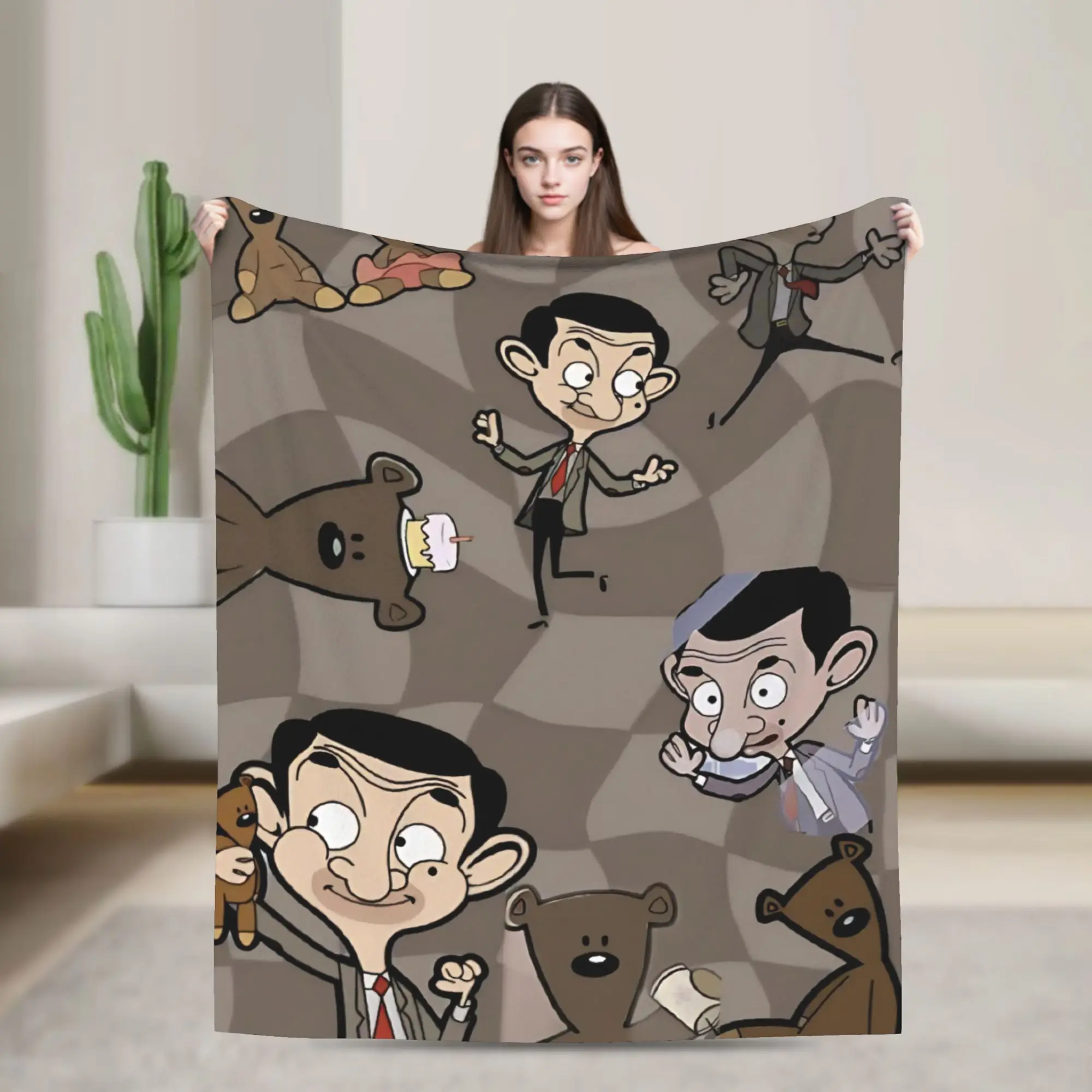Mr. Beans Funny Cartoon   Knitted Blanket  Flannel Throw Blanket Bedding Couch Portable Soft Warm Bedsprea,