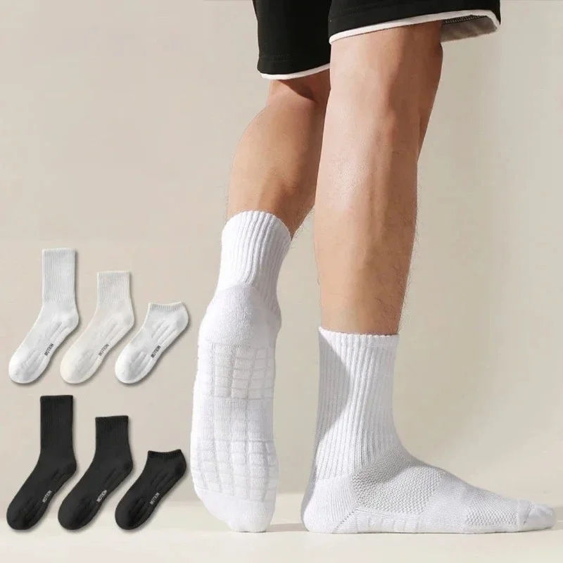 1/3/5 คู่ถุงเท้าผู้ชายผ้าฝ้ายระงับกลิ่นกายฤดูหนาวผ้าเช็ดตัวด้านล่างกํามะหยี่กลางหลอดถุงน่องสีขาวหนากีฬาบาสเกตบอลถุงเท้า