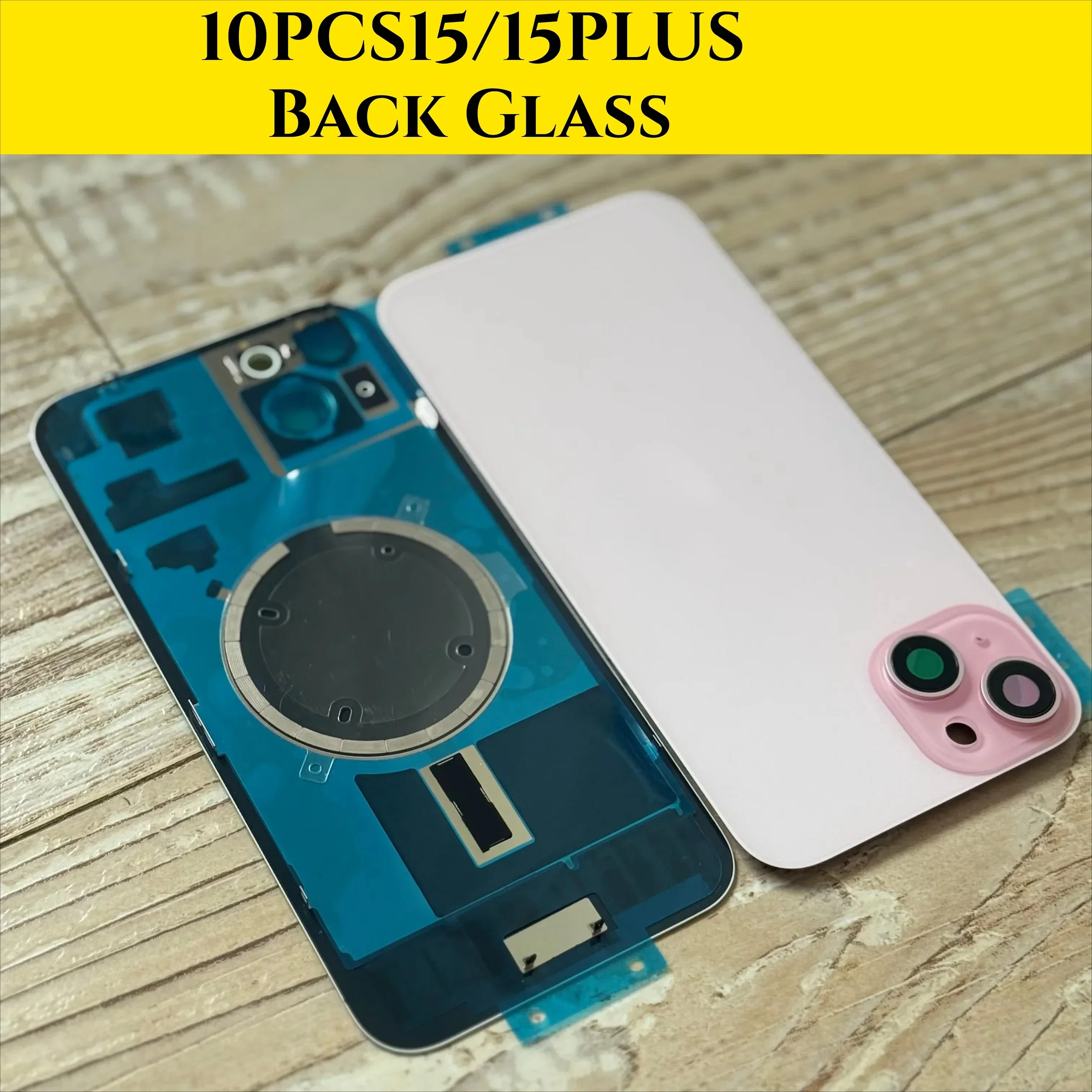 10PCS Back Door Glass Cover Replacement for Phone 15/15 Plus Back Glass Replacement Part with Magnets, Brackets