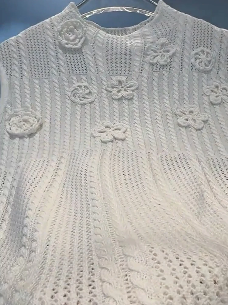 سترة نسائية صيفية 2025 بدون أكمام منسوجة ناعمة وصديقة للبشرة بتصميم زهور ثلاثية الأبعاد أنيقة بأسلوب كوري للعمل #5