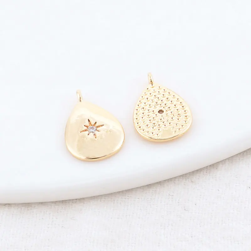 9.5*14MM 14K Gold Color Brass and Zircon Drop and Star Charms Pendants Necklace Jewelry Making Supplies Diy Accessories