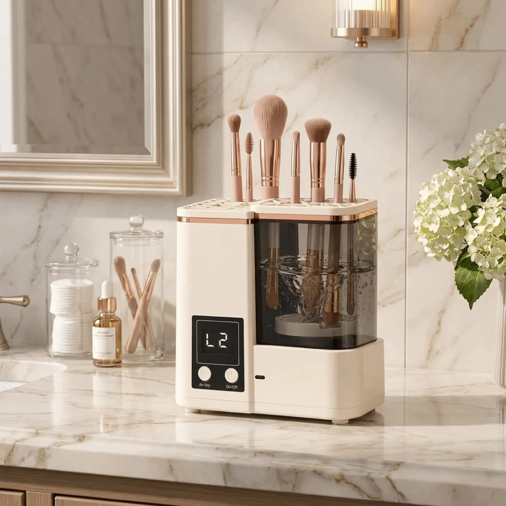 Portable Makeup Brush Cleaning Machine Automatic 2 Wash Modes Makeup Brush Cleaner Type-C Charging LCD Timer view 3