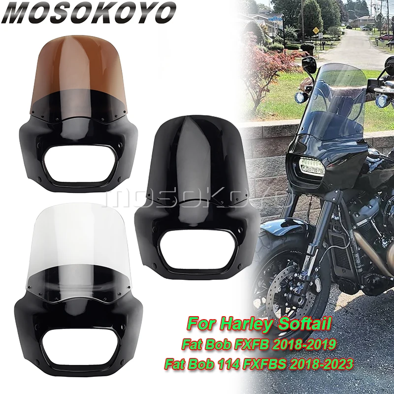 

Headlight Fairing 48mm-55mm Forks For Harley Softail Fat Bob FXFB 114 FXFBS 2018-2024 15inch Windshield Windscreen Accessories