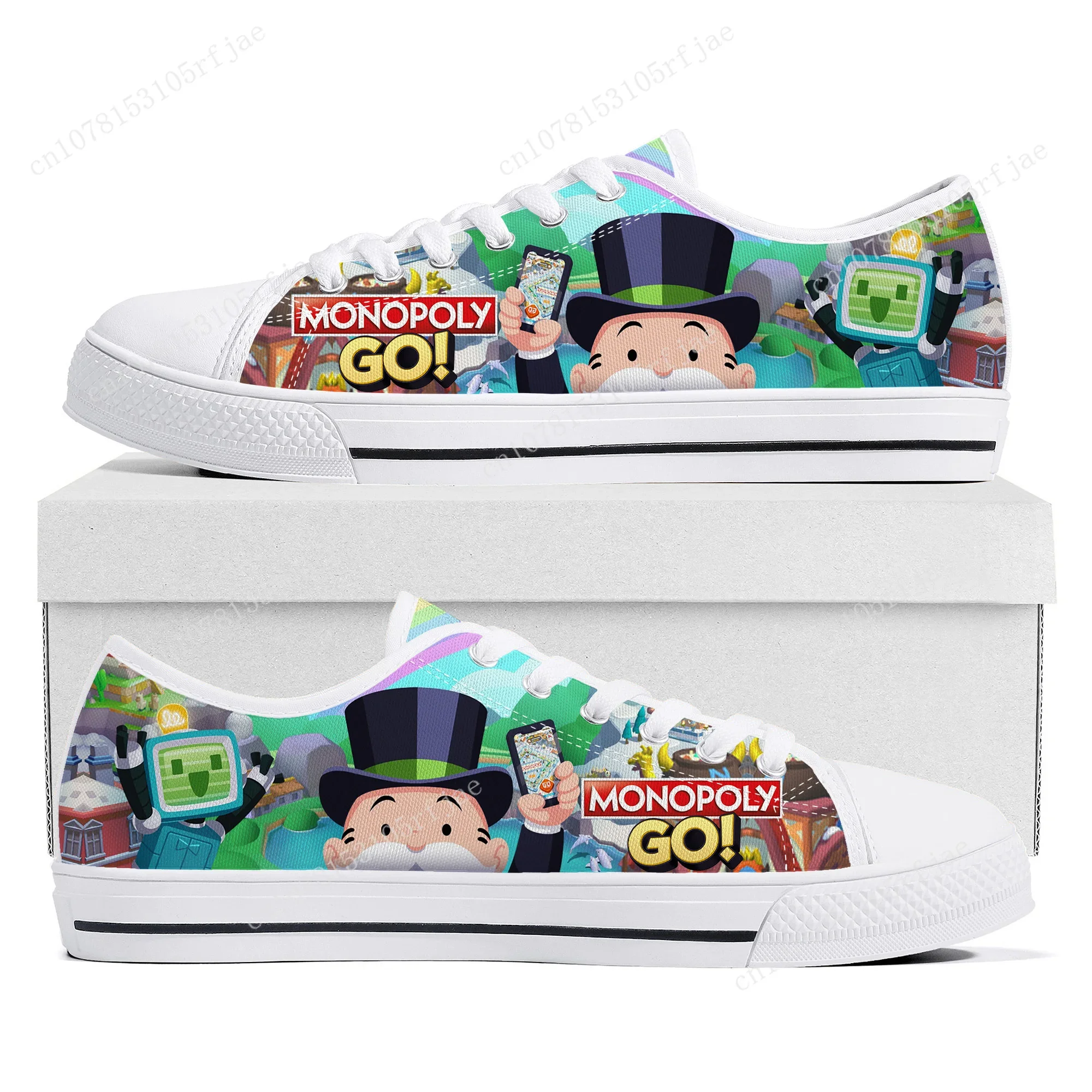 

Monopoly Go Low Top Sneakers Hot Cartoon Game Womens Mens Teenager High Quality Canvas Sneaker Couple Fashion Custom Built Shoes