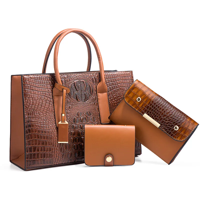 

New Crocodile Pattern Handbag Set for Women – Fashion Large Capacity Tote, Shoulder Bag & Clutch 3Pcs Set