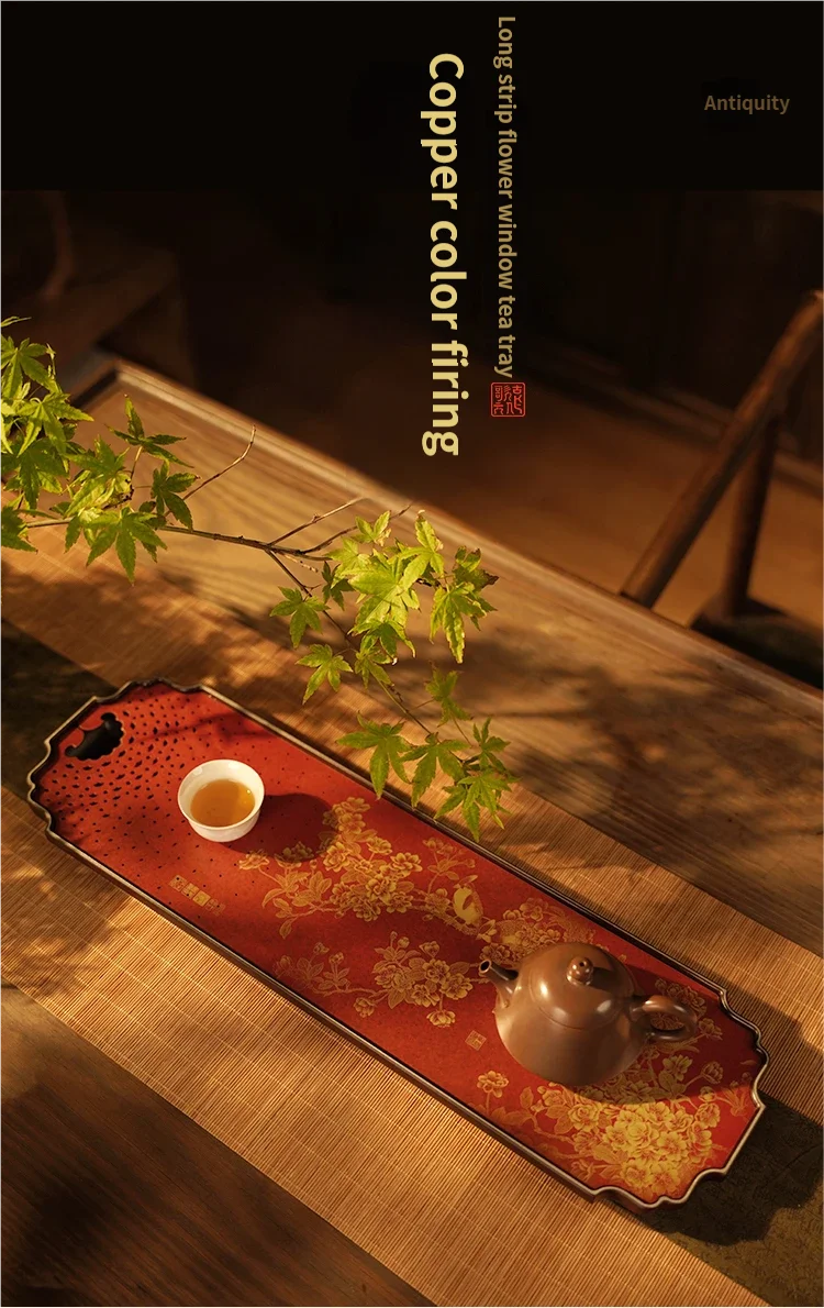 Flower Window Tea Tray Pear Garden Spring Chinese Style Aesthetic Durable Tea Set Retro Copper Color Baked Dry Soaking Table