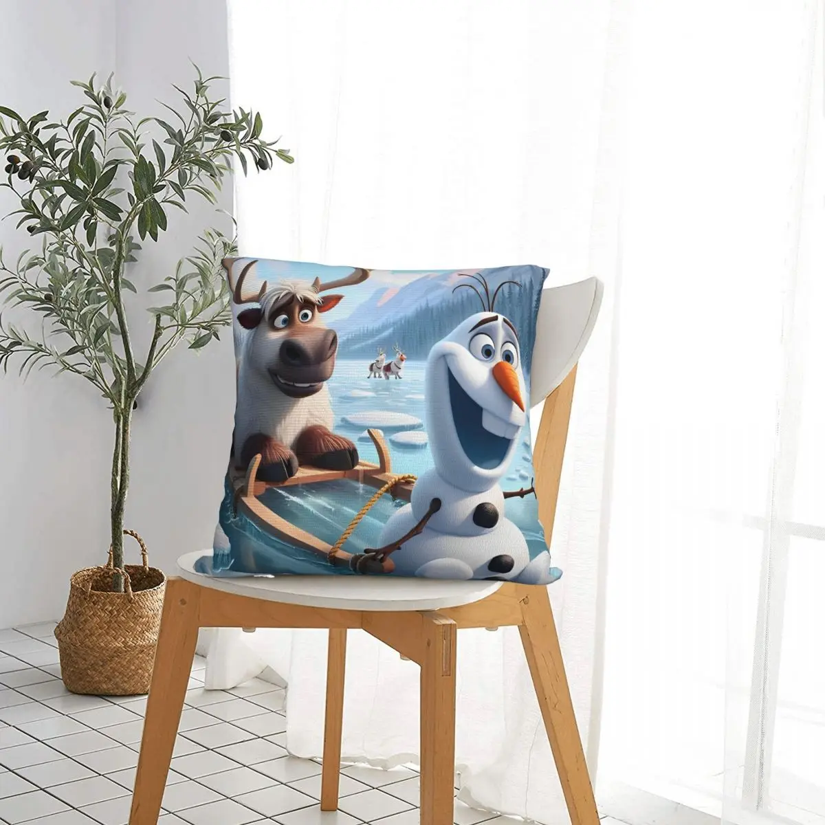 Frozen Olaf Reindeer Sven Square Pillow Cases Cute Cartoon Fantasy Cushion Cover Awesome Zippered Decorative Pillowcase for Car