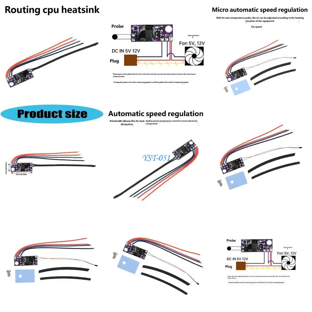 

E15A Automatic Temperature Sensings Fan Speed Controller Optimizing Cooling Efficiency Reducing Noise PC Fan Regulator