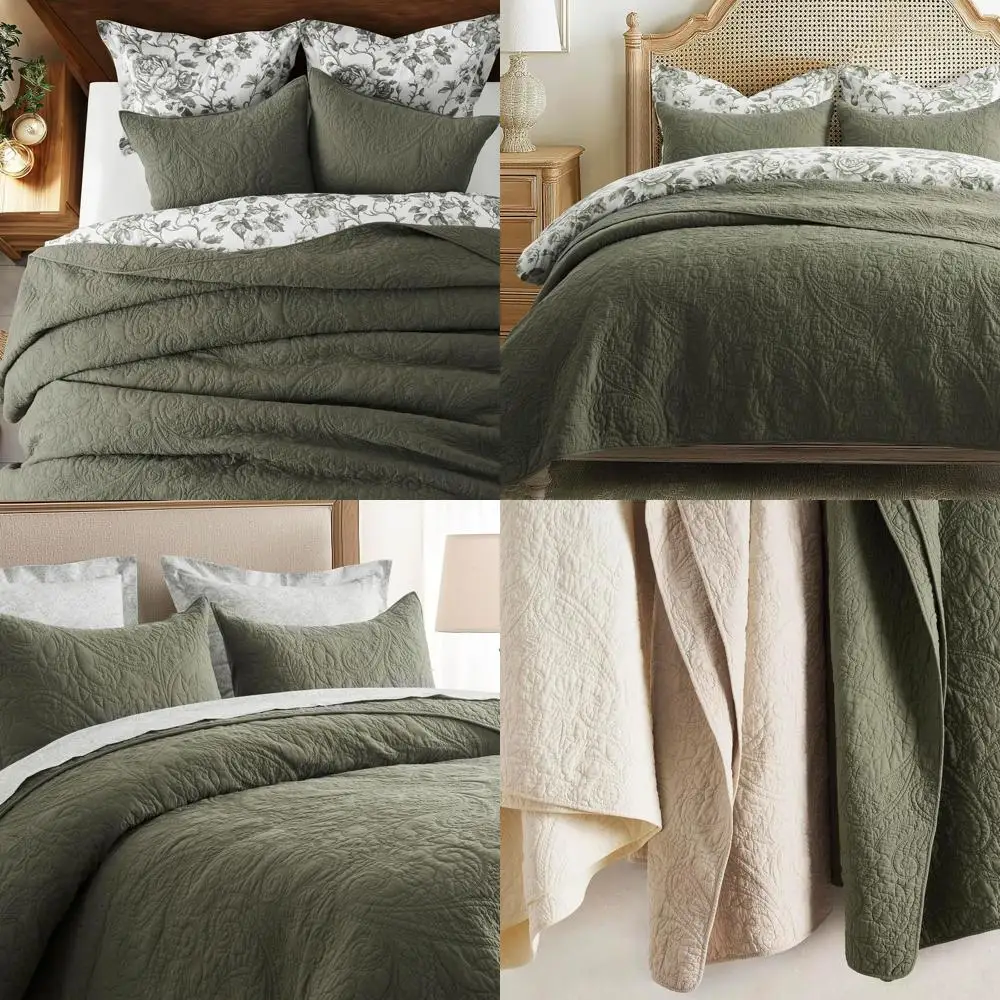 

Комплект стеганого одеяла из 100% хлопка с узором пейсли, размер King Size, 3 предмета - легкое покрывало с 2 наволочками, предварительно пропранное, мягкое и дышащее, мателассе.