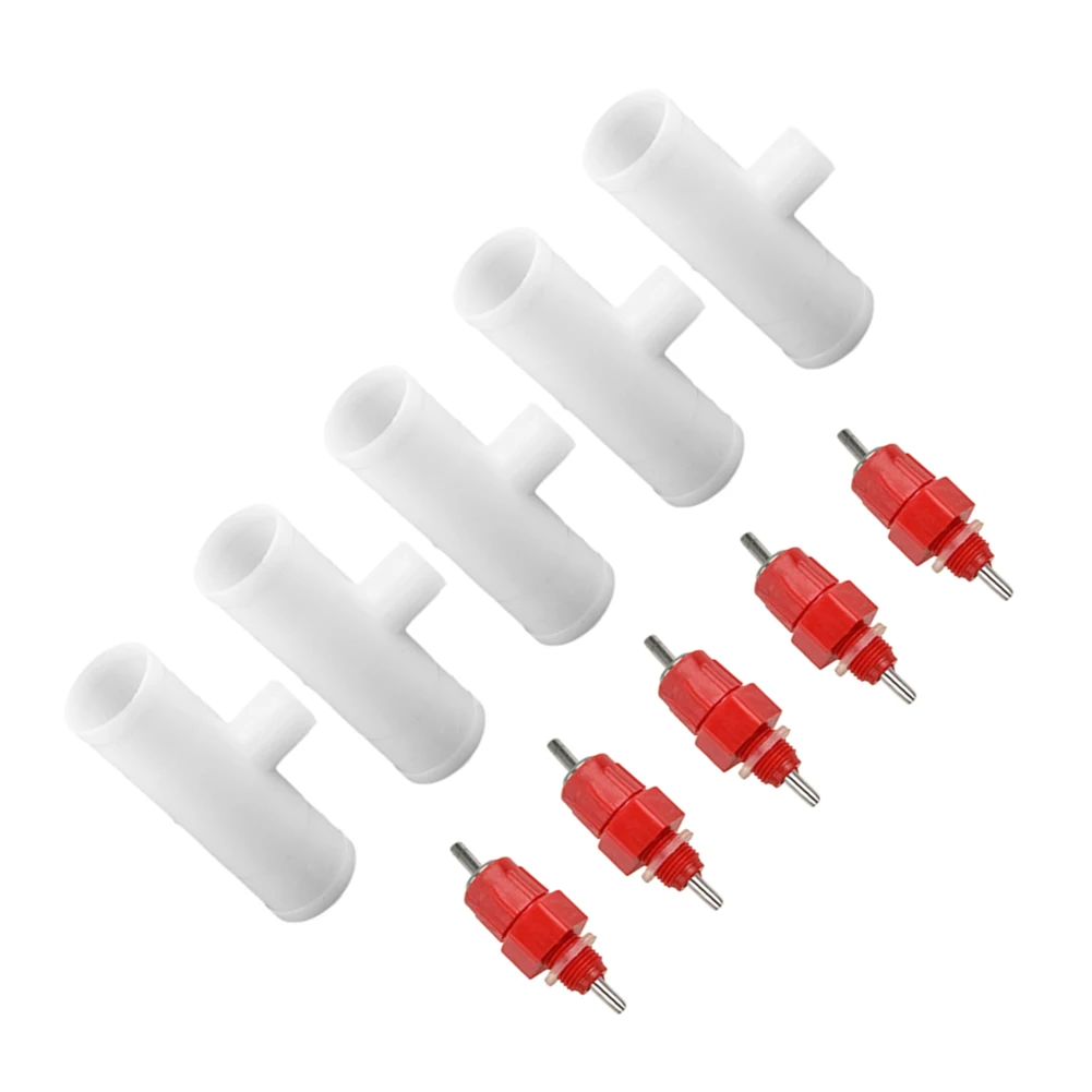 Automatic Water Drinker for Chickens, 5 Set of Poultry Drinking Nipples with 1/2 PVC Fittings, Continuous Water Supply