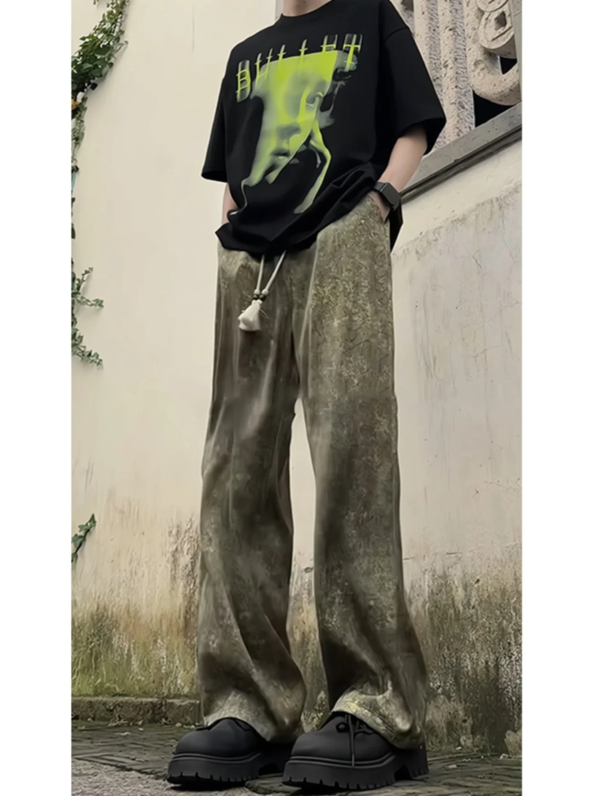 New Chinese Sle Lightweight Ice Silk Men's Casual Pants Loose Fit Low Waist Long Summer High End Feeling Lazy Sle Vintage