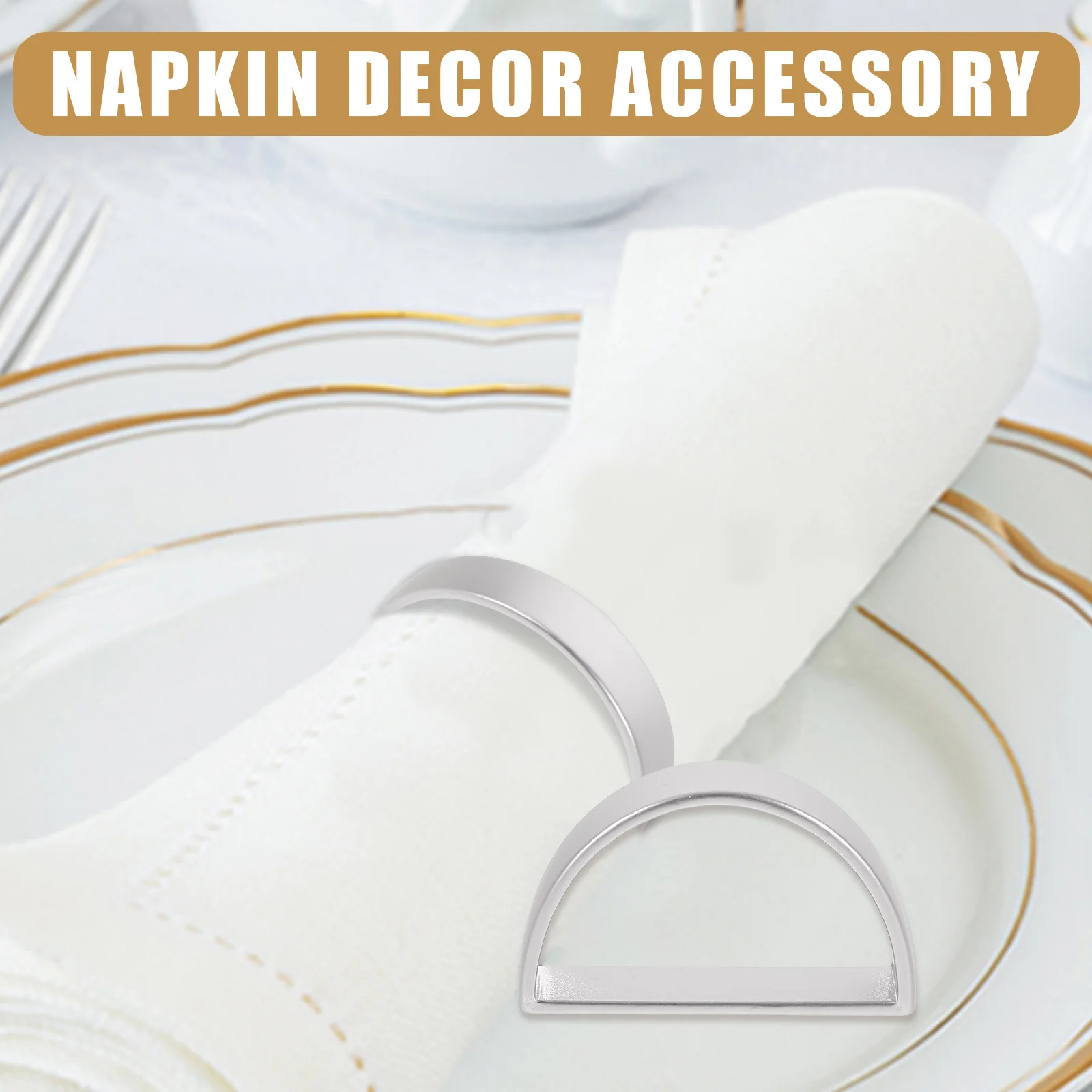 

6pcs D Shaped Napkin Rings Zinc Alloy Decor Wedding Party Table Accessories Reusable Napkin Holders