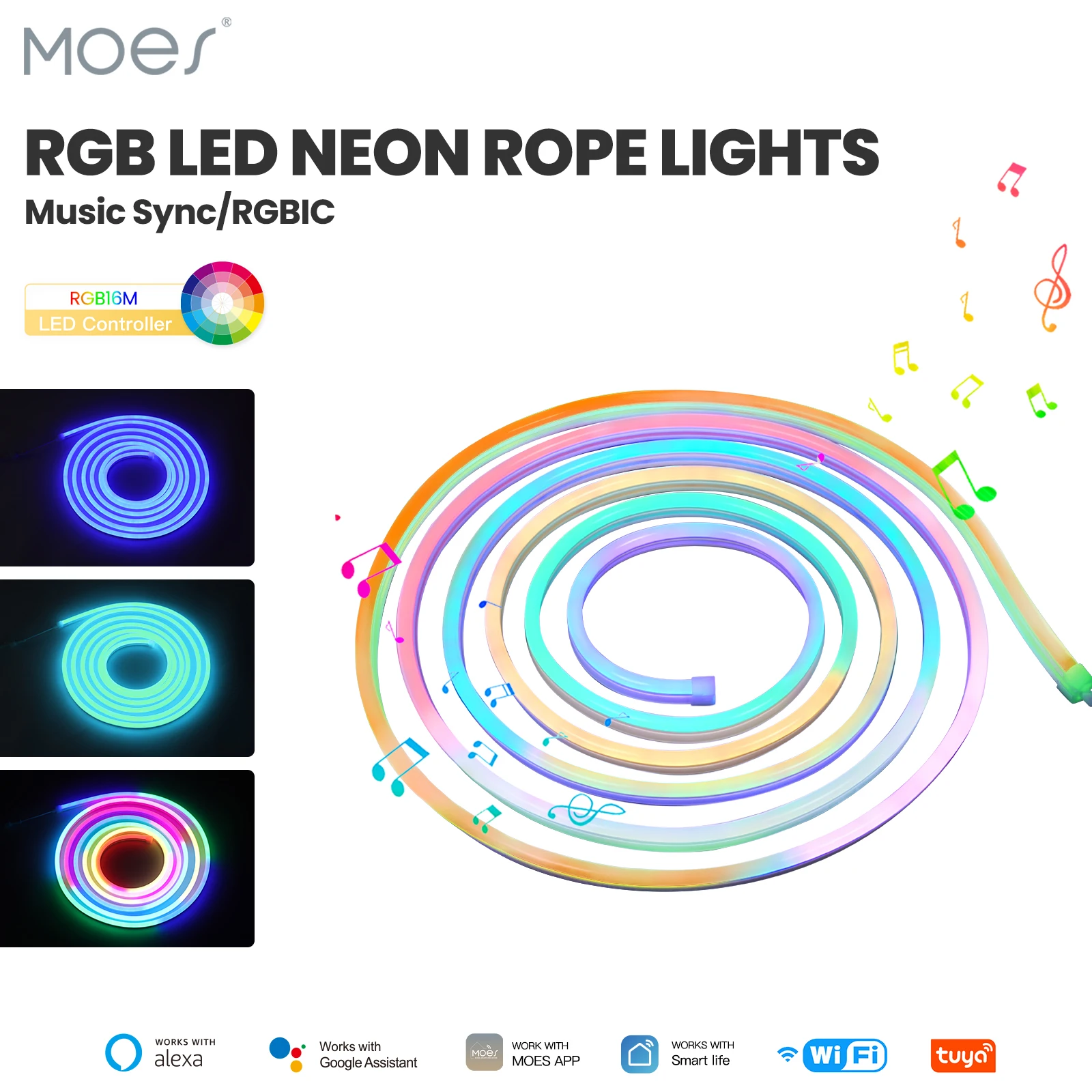 와이파이 그래피티 스마트 홈 네온 라이트 LED 스트립 앱 타이머 색상 조정 1600만 RGB 컬러 로프 라이트
