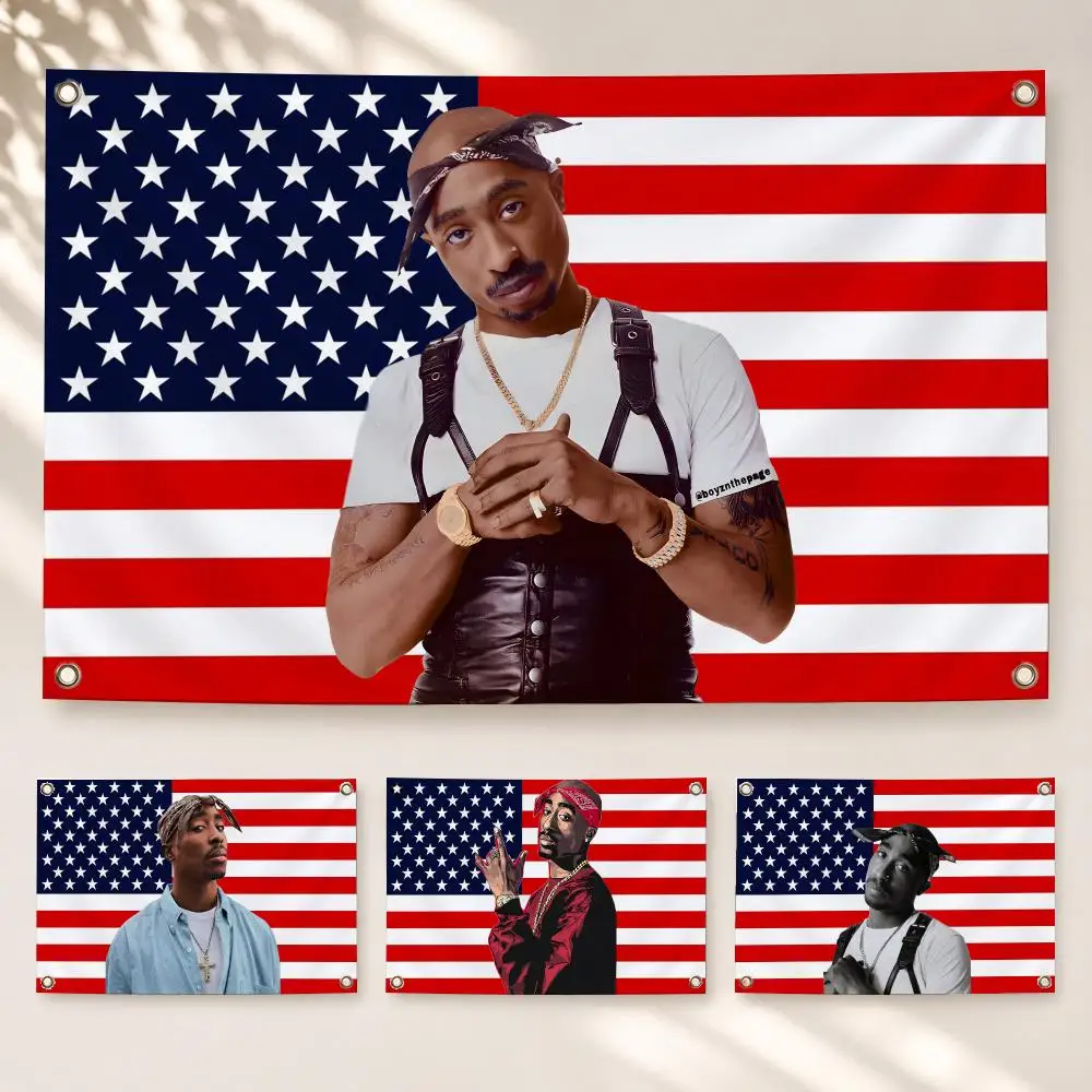 Rapper Tupac Shakur Flags Hanging Flag Banner, Indoor Outdoor Wall Hanging Decor for Home Party