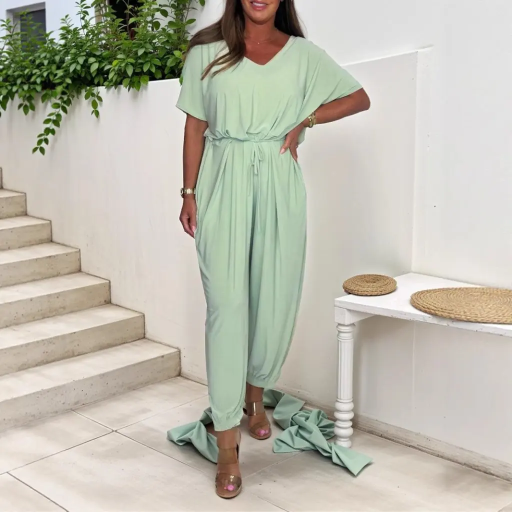 

Женский комплект брюк с v-образным вырезом, свободный крой, однотонный, в европейском и американском стиле, летняя новая коллекция Independent Station