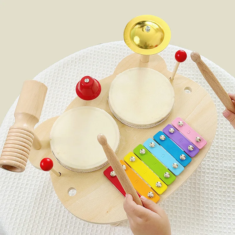 Juguete Musical multifuncional de madera para niños, juego de instrumentos musicales, todo en uno