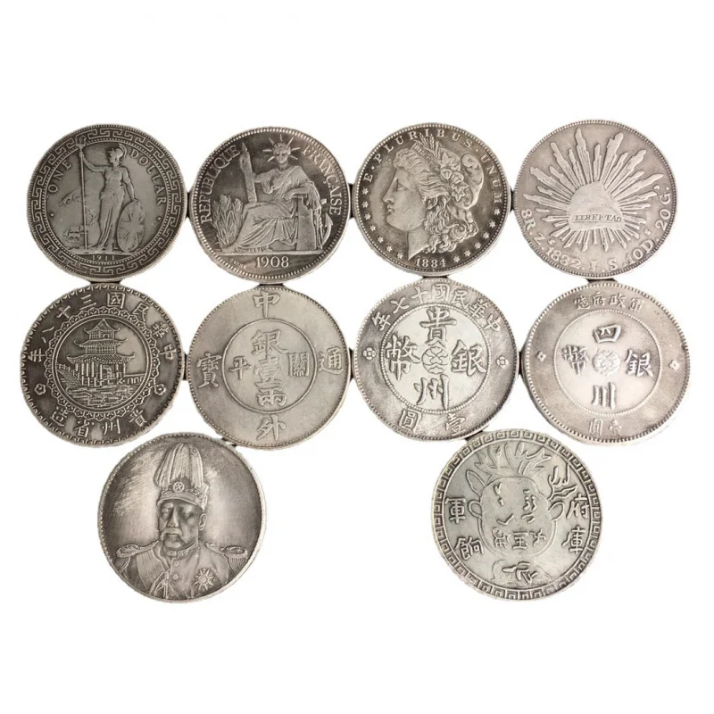 Boneka Perak Naga Terbang Topi Tinggi Kepala Besar Yuan Dolar Perak Laut Tiongkok dan Asing Berlapis Perak Tembaga Murni Gaya Antik