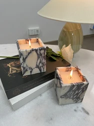Luxury Natural Stone Calacatta Viola Violet Marble Onyx Holder Cups Candle Jars Empty Vessels Container Home Decor