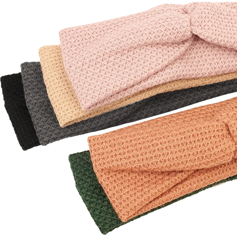 Geebro Women Knitted Cross Headbands Slouchy solid color Concise Texture Design Hairband Elastic Headdres Lady Hair Accessories