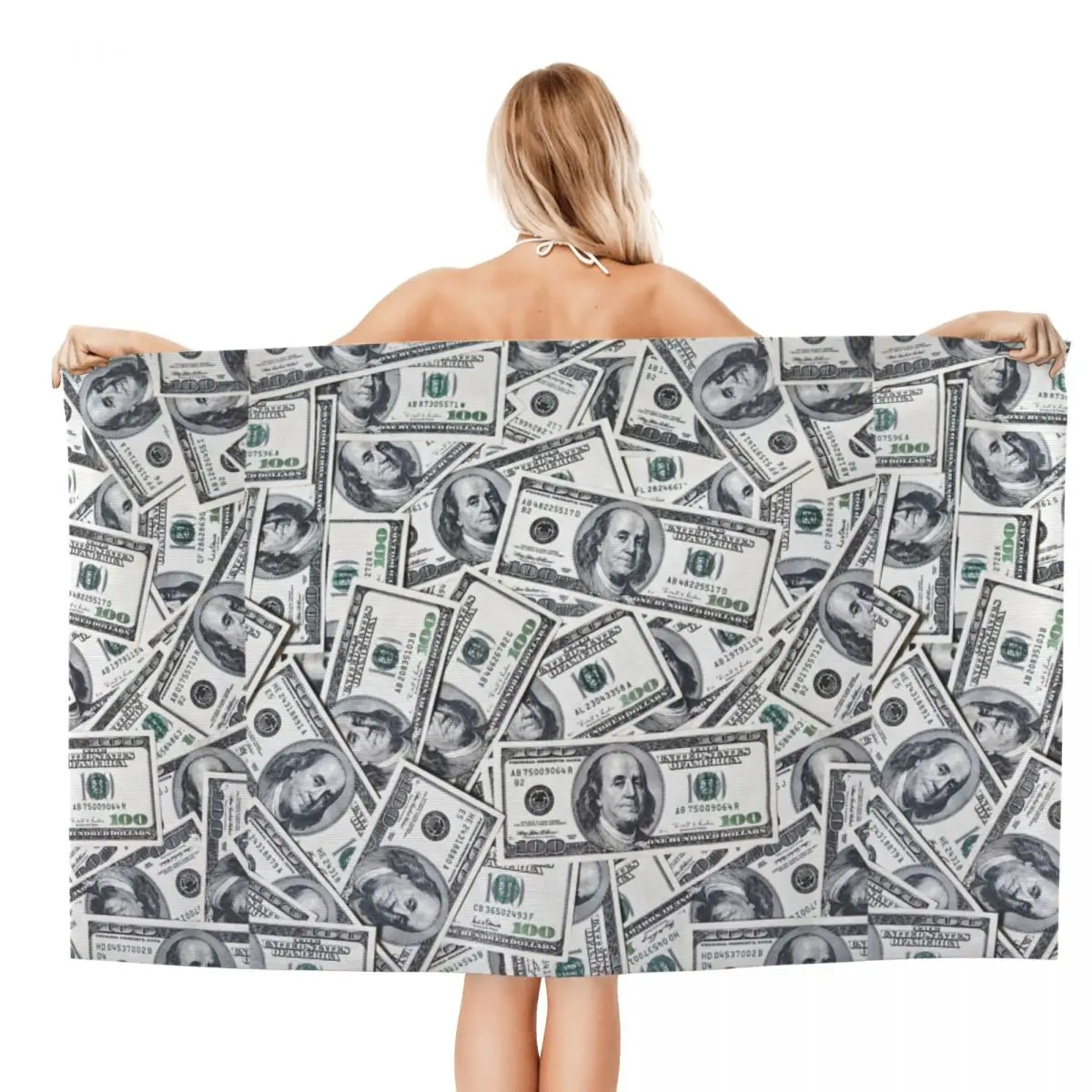 Custom Hundred Dollars Bills Super Soft Microfiber Beach Bath Towel Quick Dry Money Bathroom Pool Towels