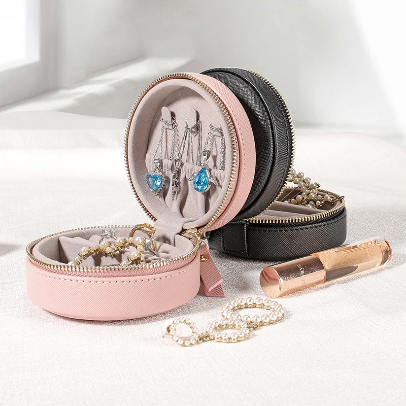 

New Exquisite Elegant Circle Small Scale Travel Portable Earring Ring Necklace Jewelry Gift Jewelry Box Simple Gifts For Women