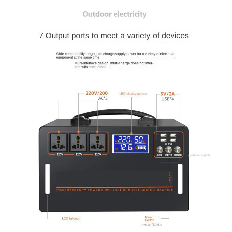 Outdoor mobile power supply 220V portable large-capacity self-driving tour camping stall battery emergency backup