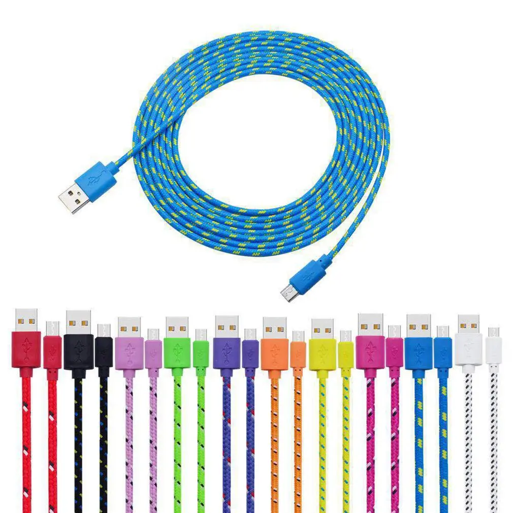 Cable Micro USB trenzado de nailon de 1M, Cargador USB de sincronización de datos, Cable Micro USB de teléfono