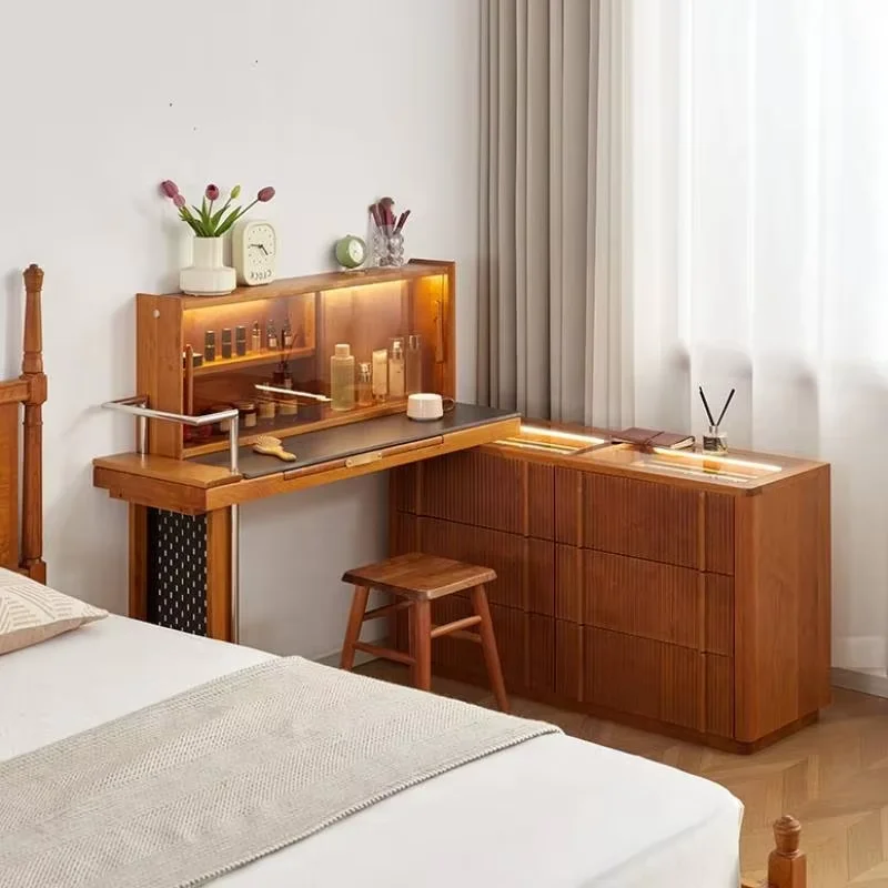 Folding Outlet Glass Vanity Tables Wood Woman Brown Storage Drawers Dresser Makeup Luxury Nordic Coiffeuse Bedroom Furniture