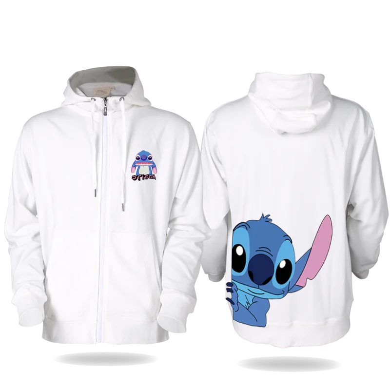 Cartoon style Disney fashion hooded sweatshirt jacket, Stitch hooded cardigan jacket, couple\'s zipper hooded sweatshirt