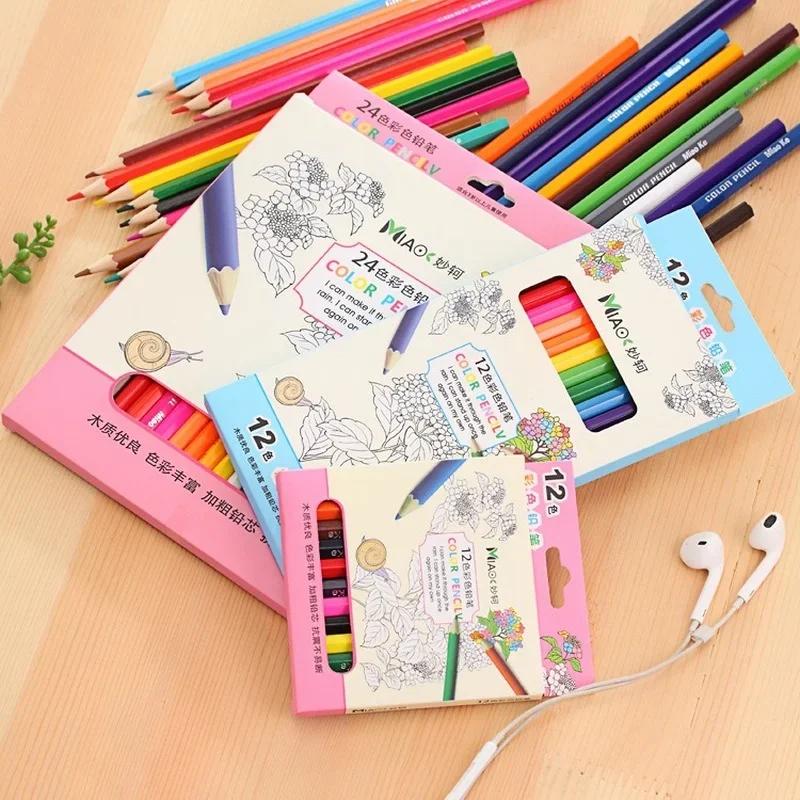 2Sets/12/24 Color Kawaii Color Pencils Cute Wooden Colored Pencil Set Wood Color Pencil for Kid School Graffiti Drawing Painting