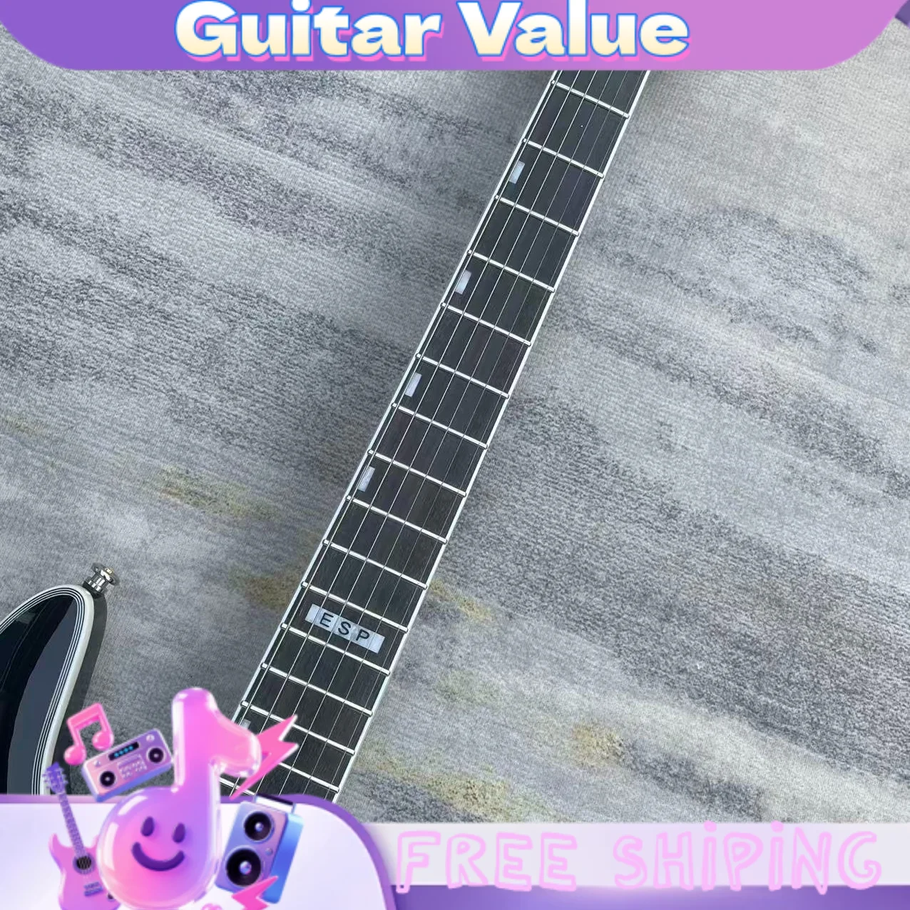 Black Ultra-Thin ESP-Style Electric Guitar  HH Pickups 24 Tone Sealed Active Pickups with Fixed Bridge view 5