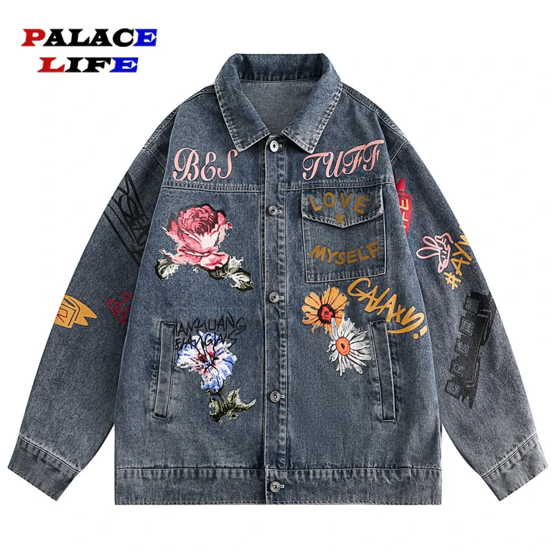 Mens Winter Vintage Jean Jackets Autumn Fashion Embroidery Washed Casual Oversized Hip Hop Couples Streetwear Denim Coats Unisex