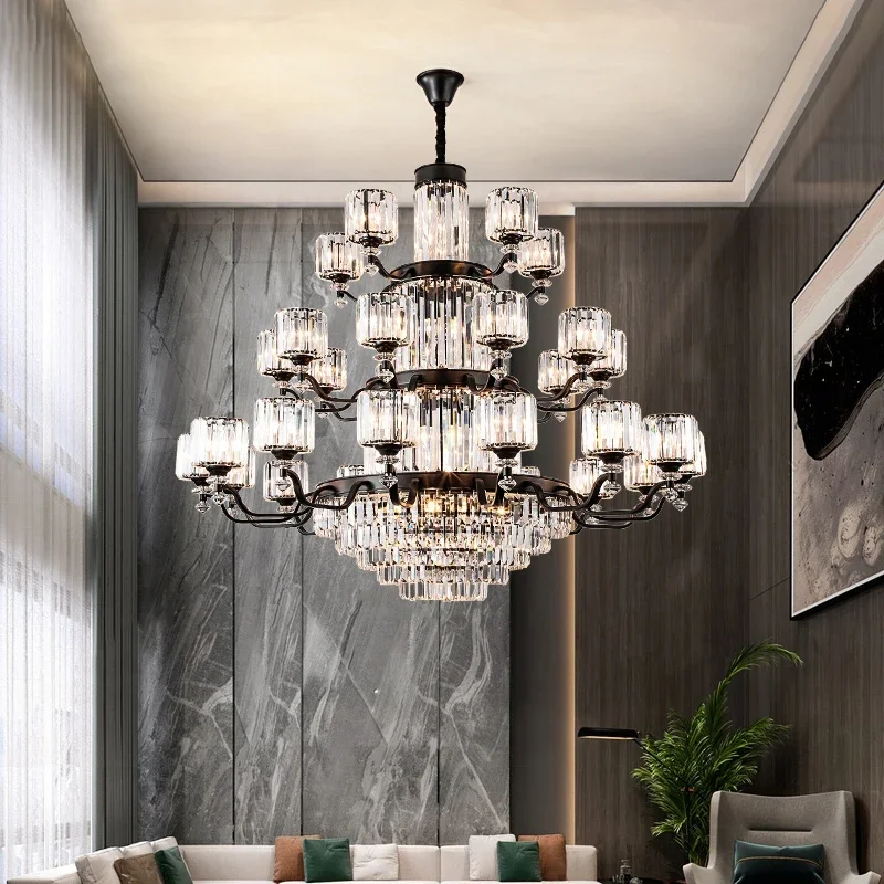 

Duplex Villa Large Chandelier Light Crystal Mid Floor Light Luxury Luxurious Hall High Ceiling Hollow Modern And Simple Lamp