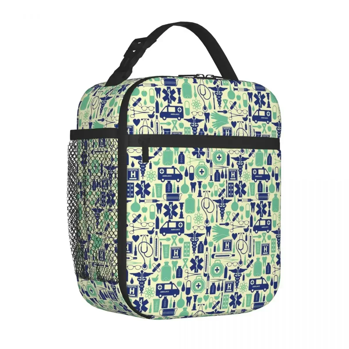 Medical Seamless Pattern Insulated Lunch Bag Cooler Bag Lunch Container Portable Tote Lunch Box Food Storage Bags Work Picnic