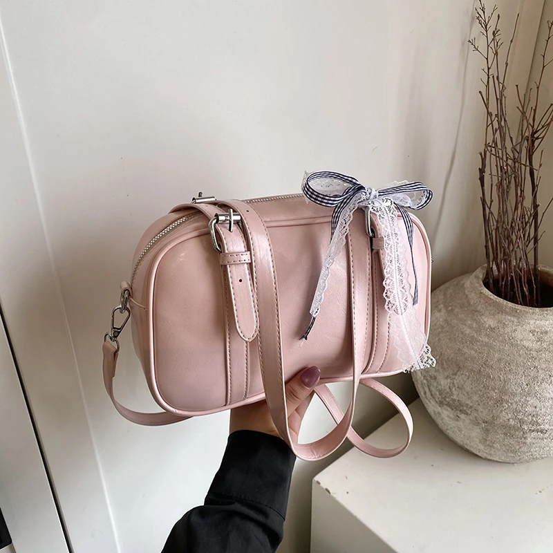 

Fashion PU Solid Color Sewing Thread Shoulder Bags Versatile Beads 2025 New Hot Sale Interior Zipper Pocket Bags for Women