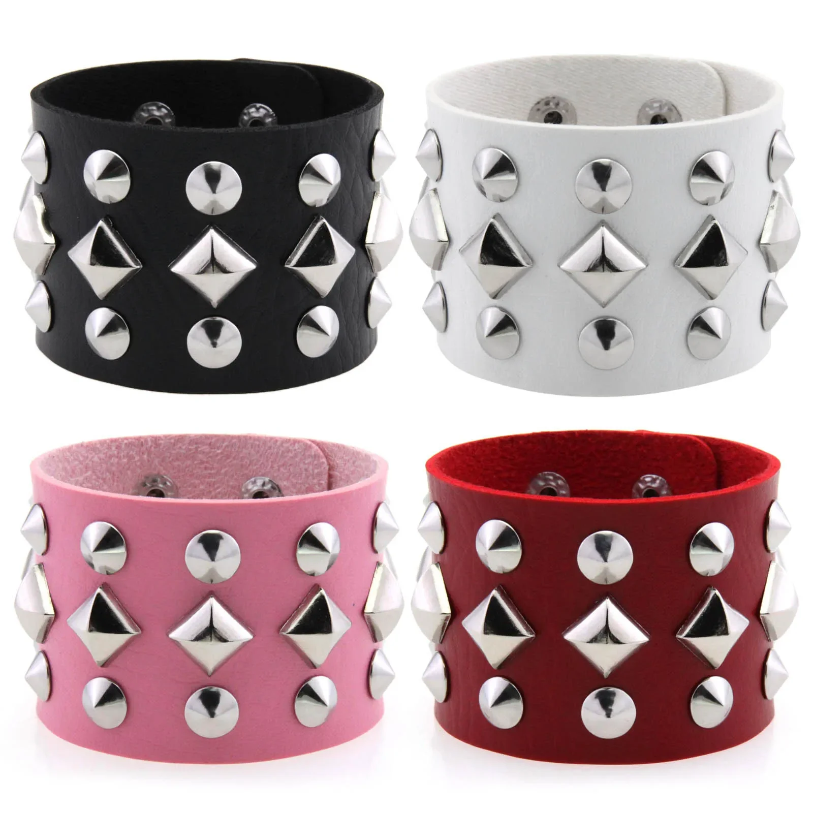 Punk Gothic Harajuku Simple Personality Creativity Charm Rivets Multicolored Leather Alloy Bracelet